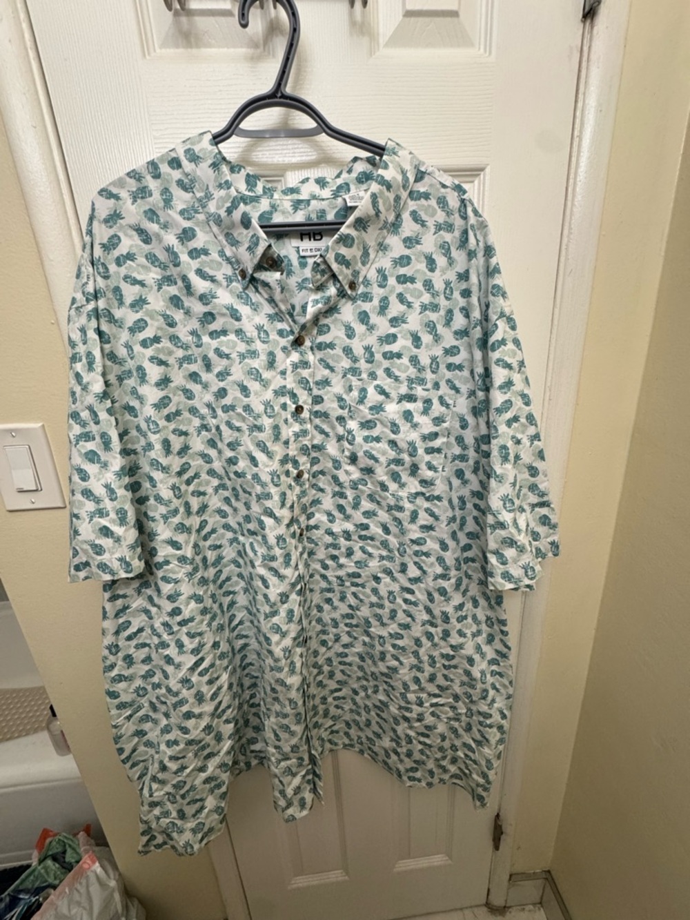 Harbor Bay White Button-Down Shirt with Teal Leaf Print